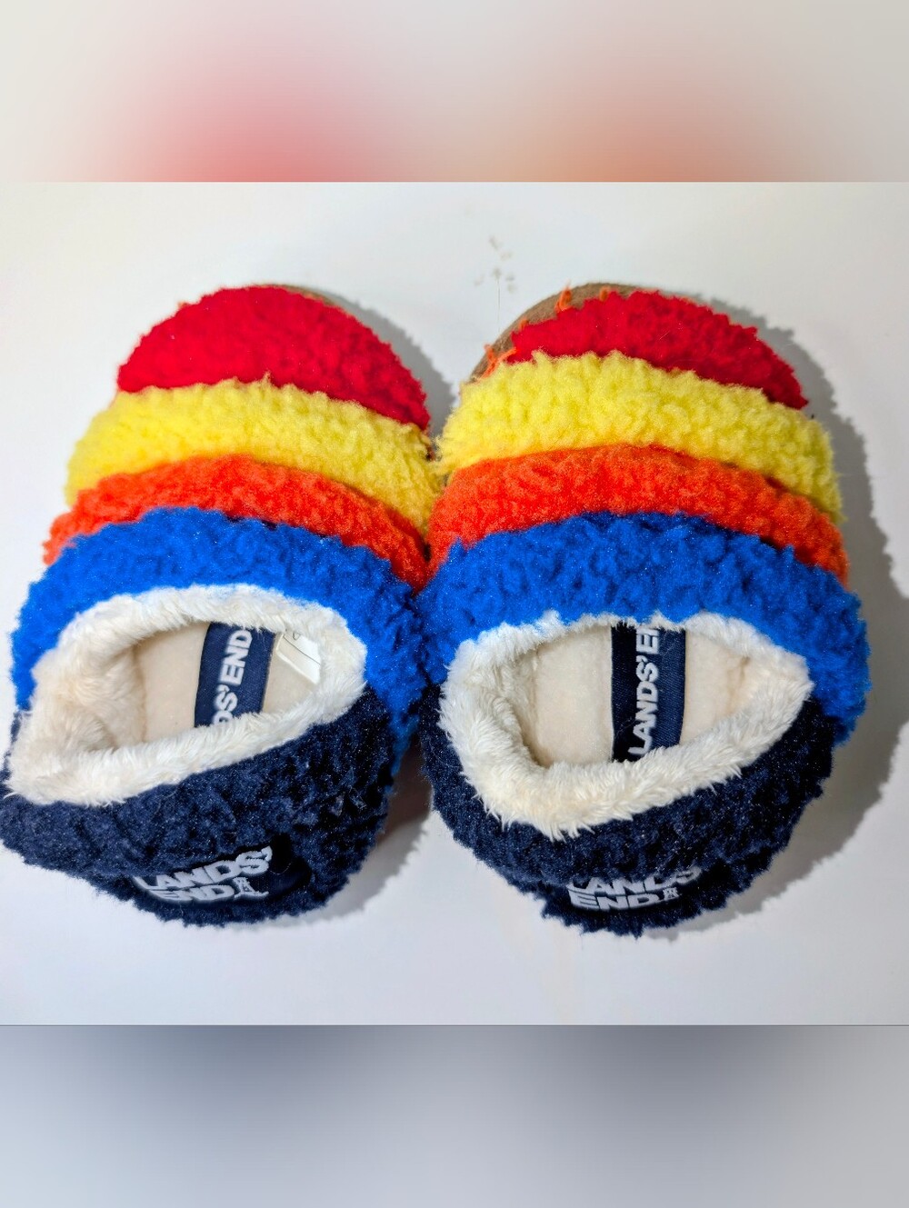 Lands End Kids Rainbow Striped Sherpa Fleece Bootie Slippers Size 5